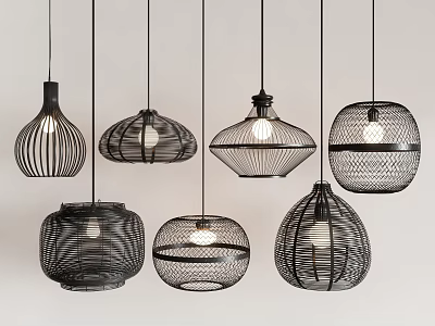 Modern Black Pendant Lights With Stylish Woven Mesh Design In Various Shapes 3d model