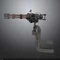 Mechanical Weapon with Copper Pipes and Metal Components on Bracket Base Design 3d model