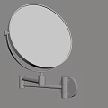 Circular Wall Mounted Mirror With Metal Stand On Light Colored Wall And Dark Stripes