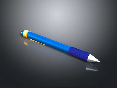 Stylish Blue Pen with Yellow Top Silver Tip and Blue Grip 3d model