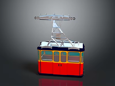 Vibrant Red And Yellow Cable Car Exterior With Metal Frame Top And Windows 3d model