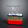 Vibrant Red And Yellow Cable Car Exterior With Metal Frame Top And Windows