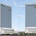 Modern Office Building InterContinental Hotel Residences With Glass Curtain Wall And Green Lawn