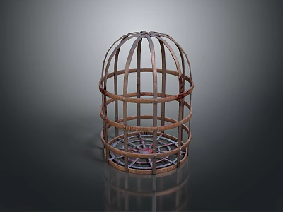 Traditional Handcrafted Bamboo Circular Cage With Intricate Grid Frame Design As Decorative Home Accessory 3d model