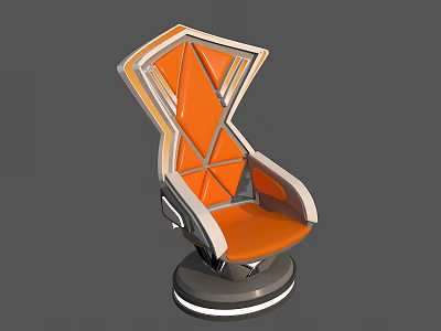 Modern Orange Leisure Chair With Geometric Design And Silver Round Base Frame 3d model