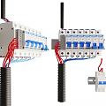 Industrial Circuit Breakers With Wiring Connections Blue White Design And Black Mounting Poles