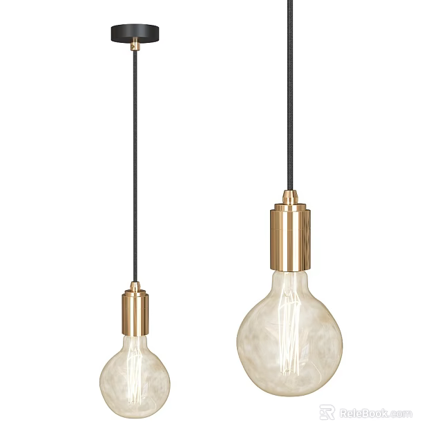 Modern Double Pendant Lights With Brass Base And Transparent Glass Shades 3d model 
