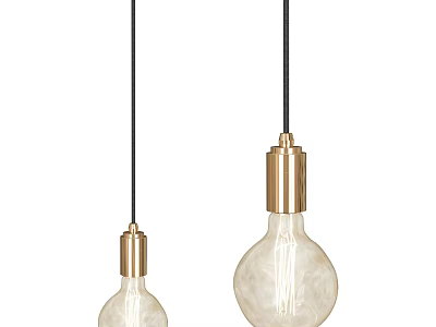 Modern Double Pendant Lights With Brass Base And Transparent Glass Shades 3d model
