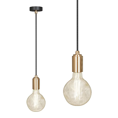 Modern Double Pendant Lights With Brass Base And Transparent Glass Shades 3d model