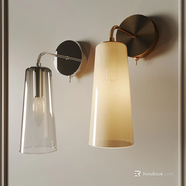 Modern Wall Lamps With Transparent Glass And Cream White Shades For Interior Design 3d model 