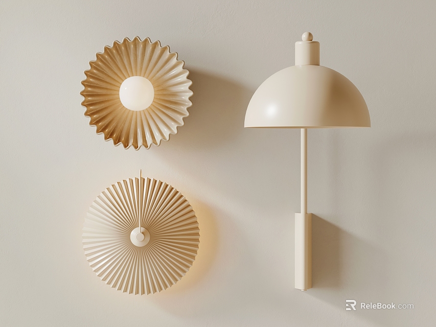 Two Modern Cream White Wall Lamps With Fan Shaped And Dome Shade Designs 3d model 
