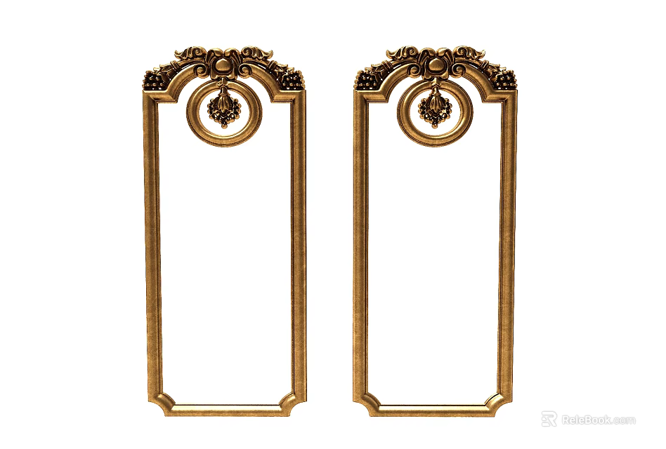 Elegant Carved Golden Frames With Ornate Decorative Top And Bottom Design 3d model 