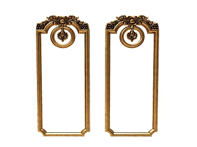 Elegant Carved Golden Frames With Ornate Decorative Top And Bottom Design 3d model