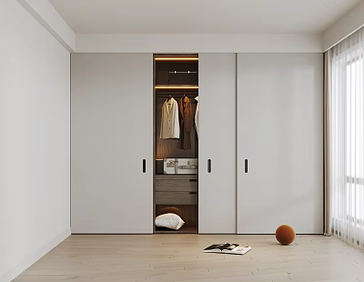 Modern Built in Wardrobe With Sliding Doors Hanging Clothes And Storage Shelves 3d model