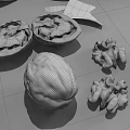 Whole and Shelled Walnuts with Fresh Mint Leaf on Wooden Surface 3d model