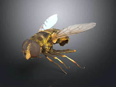Detailed Close Up View Of Fly With Transparent Wings And Compound Eyes 3d model