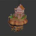 Enchanting Mushroom Top Cottage With Wooden Stairs Green Grass And Smoking Chimney
