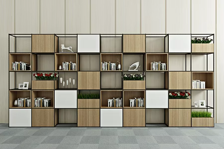 Modern Bookshelf Decorative Cabinet Bookcase Books Green Plant Potted Plant 3d model