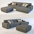 Modern Gray Fabric Sectional Sofa Set With Soft Cushions And Matching Ottoman 3d model