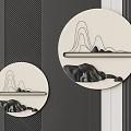 Circular Wall Decor With Line Drawn Mountains Horizontal Bar And Black 3D Stones 3d model