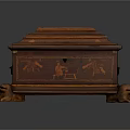 Antique Wooden Storage Chest With Carved Decorations And Claw Feet Design