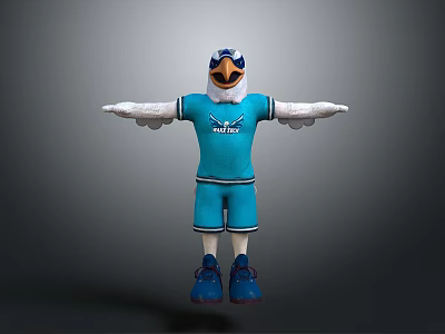 Cartoon Eagle Mascot In Blue Sports Uniform With Goggles And Outstretched Arms 3d model