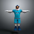 Cartoon Eagle Mascot In Blue Sports Uniform With Goggles And Outstretched Arms