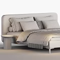 Elegant Modern Double Bed With Beige Headboard Brown Velvet Pillows And Gray Blanket