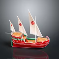 Traditional Sailing Ship With Red Hull Green Bottom And White Sails Featuring Red Star Symbols
