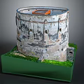 Commercial Equipment Circular Model Featuring Weathered Walls Small Windows Green Grass Base and Orange Top