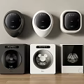 Modern Wall Mounted And Tabletop Washing Machines Black White With Digital Control Panels 3d model