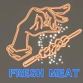 Neon Decorative Light With Hand Shaped Design Skewer Element Light Dots And Fresh Meat Text