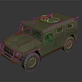 Green Military Off-Road Vehicle with Mounted Machine Gun on Roof Large Tires and Armored Body
