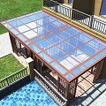 Modern Outdoor Pavilion Design With Glass Roof Wooden Columns And Yellow Building