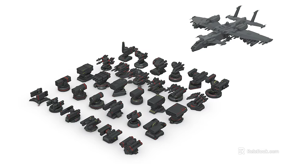 Military Weapon Models Display Featuring Various Types And Fighter Aircraft Model 3d model