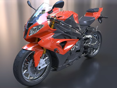 Sporty Red Motorcycle Exterior Design With Sleek Body Black Accents And Gold Shocks 3d model