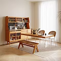 Wooden Dining Table Set With Chairs Sideboard Cabinet And Potted Plant In Natural Light