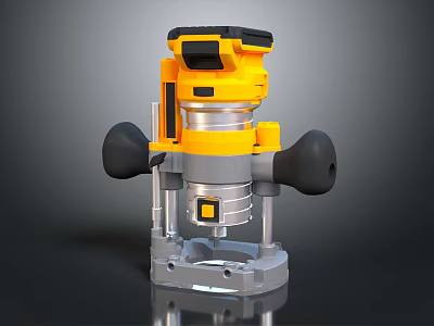 Yellow And Silver Electric Woodworking Router With Black Handles And Metal Base 3d model