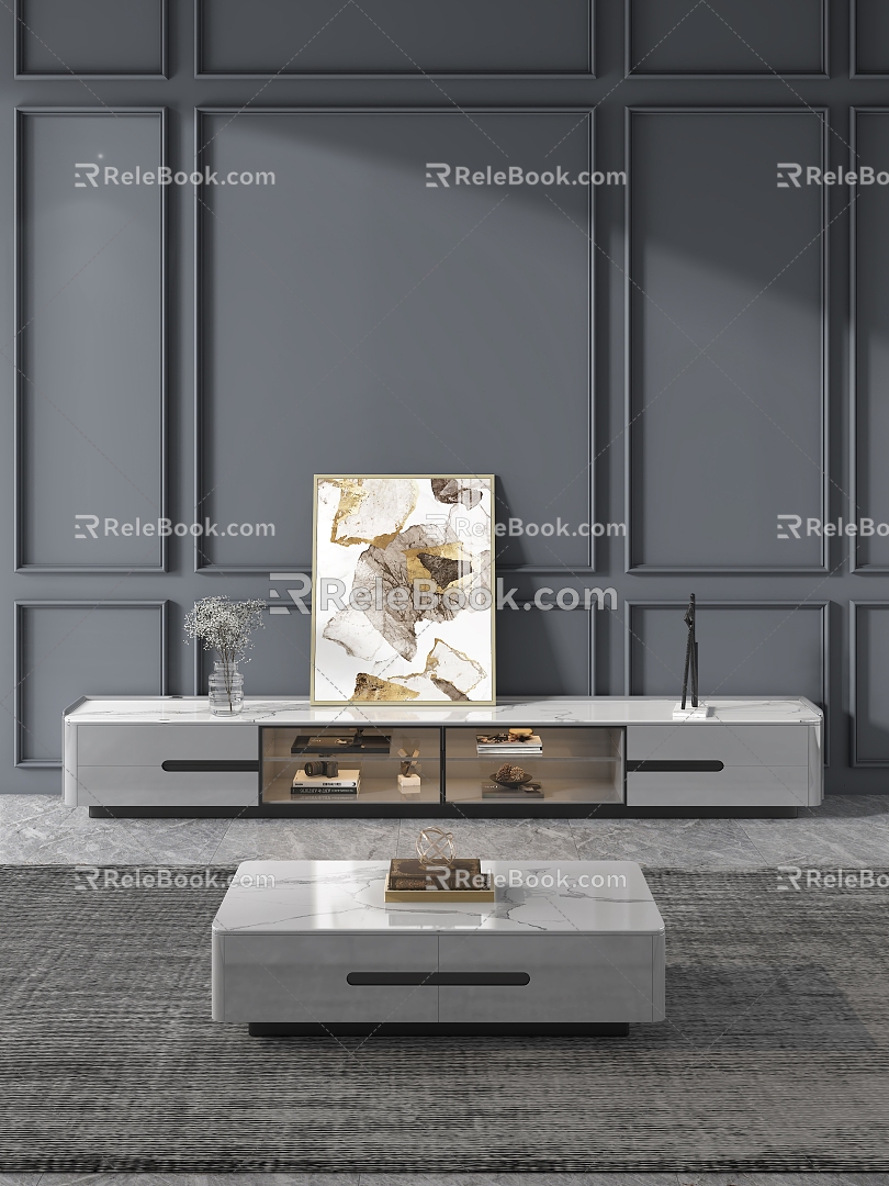 Modern living room coffee table TV cabinet combination 3d model