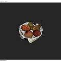 Fresh Assorted Fruits in Wicker Basket with White Cloth Including Kiwano Pear and Apple