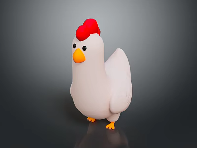 Cute White Chicken Game And Movie Character With Red Comb And Yellow Beak Feet 3d model