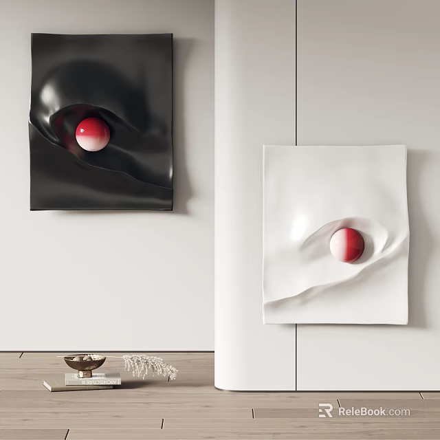Modern Abstract Wall Decor With Red Spheres And Textured Backgrounds 3d model