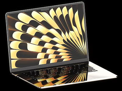 Modern Laptop With Golden Radiant Pattern On Screen And Reflective Surface 3d model