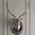 Modern Metal Deer Head Wall Decor With Shiny Antlers On Striped Wall
