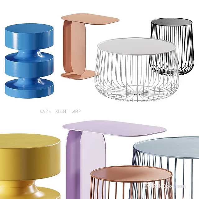 Modern Coffee Tables In Various Colors With Spiral Metal Mesh And Simple Flat Designs 3d model 