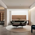 Modern Basement Interior Design With Sofa Coffee Table Round Rug And Wall Art