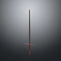 Ancient Metal Sword With Long Blade And Decorative Red Hilt On Grey Background