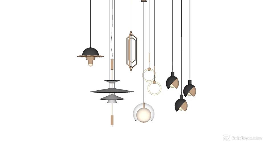 Stylish Modern Chandeliers With Geometric Shapes Glass Balls And Metal Frames 3d model 