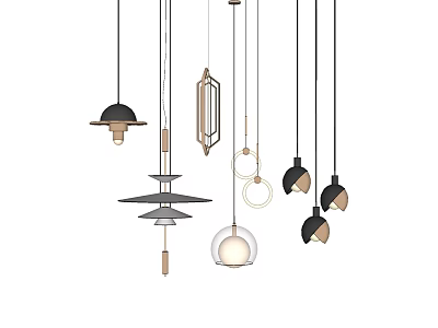 Stylish Modern Chandeliers With Geometric Shapes Glass Balls And Metal Frames 3d model