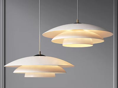 Modern White Layered Pendant Lights Hanging With Soft Lighting On Gray Wall 3d model